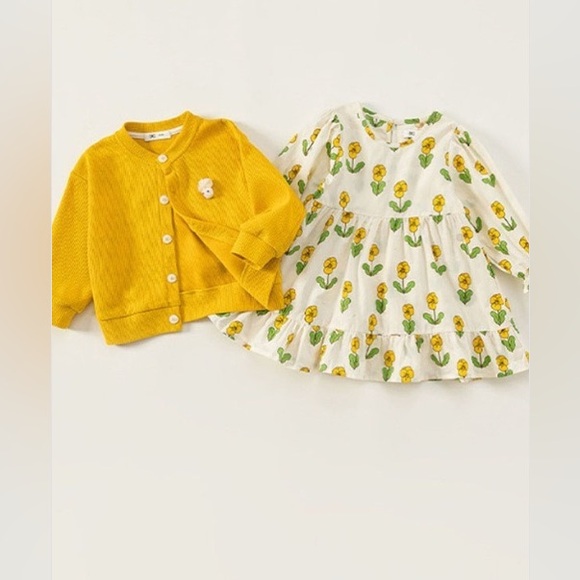 Yellow Flower Dress with Yellow Cardigan - Picture 3 of 4